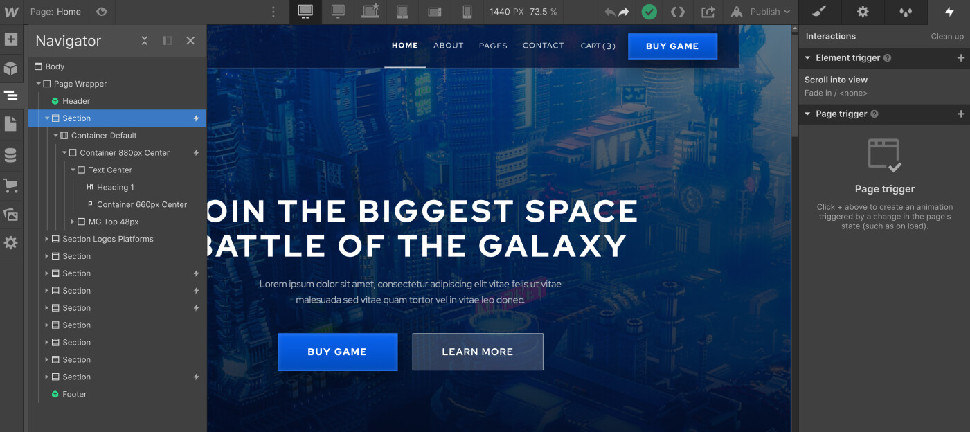 Animations - Videogame X Webflow Template