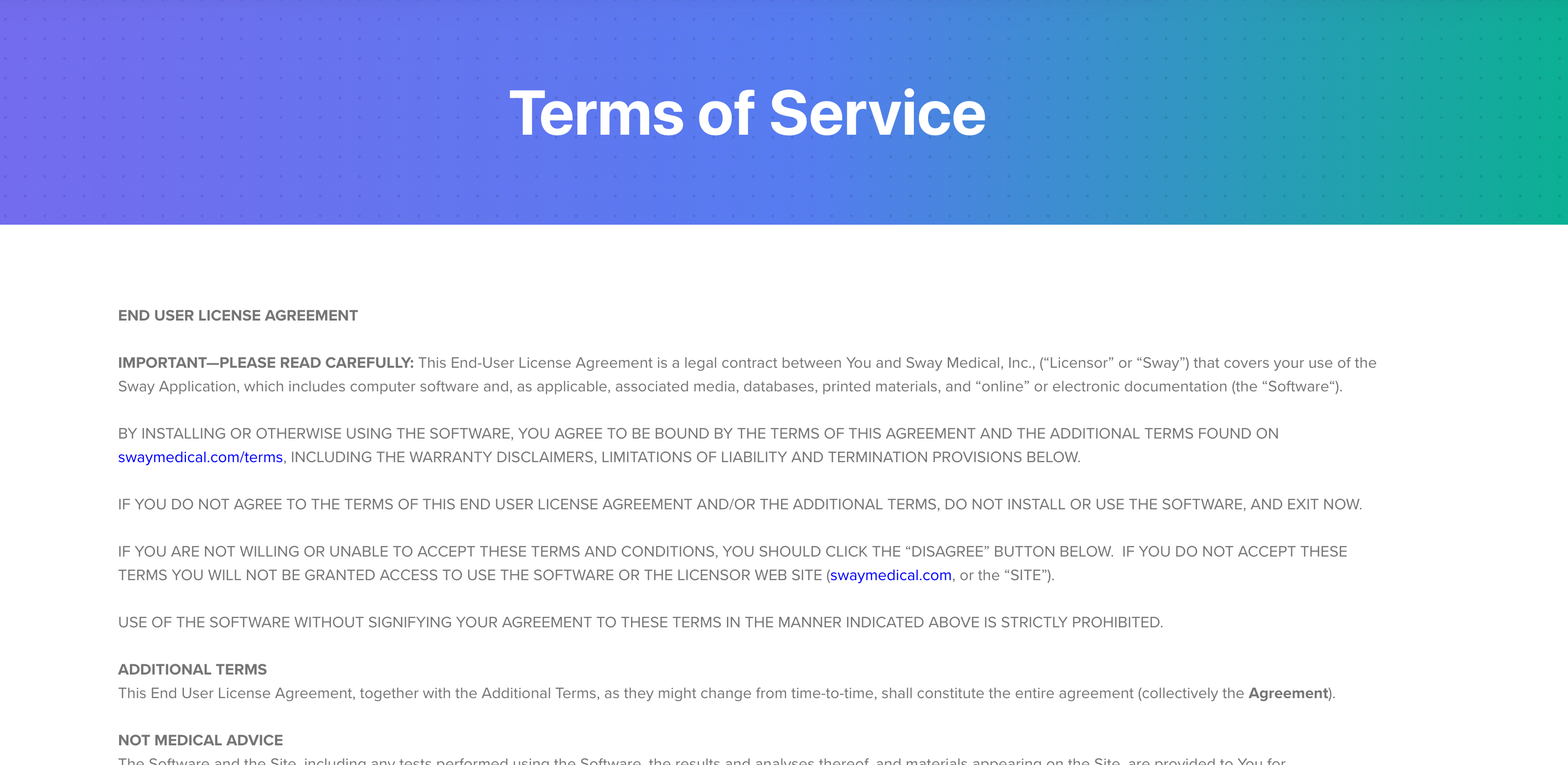 Terms of Service | Sway Medical