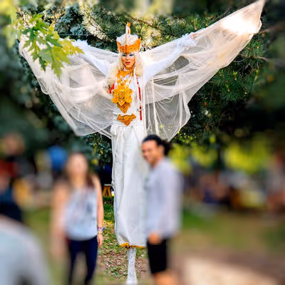 Baraka, échassières, amuseur public, personnage en échasses, animation ambulante