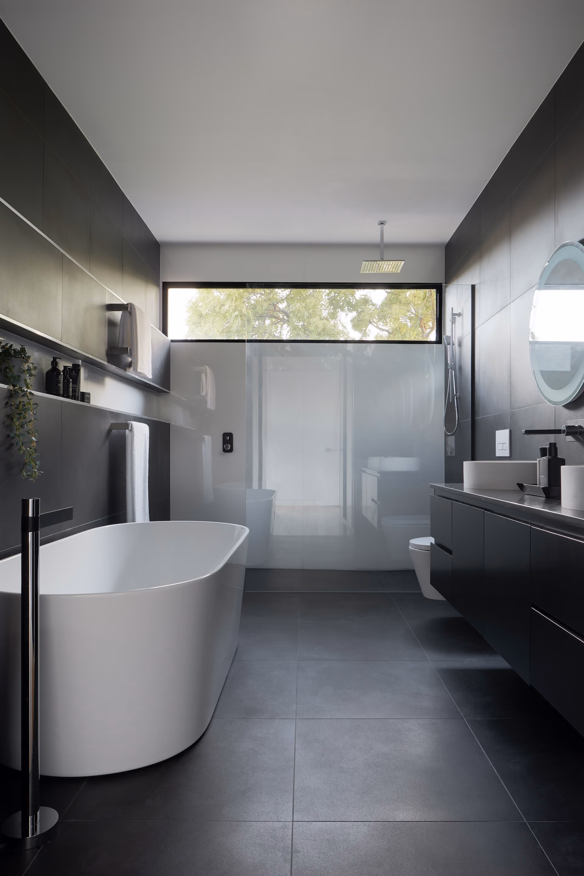 Modern bathroom Design, free standing bathtub & floating vanity Custom Bathroom