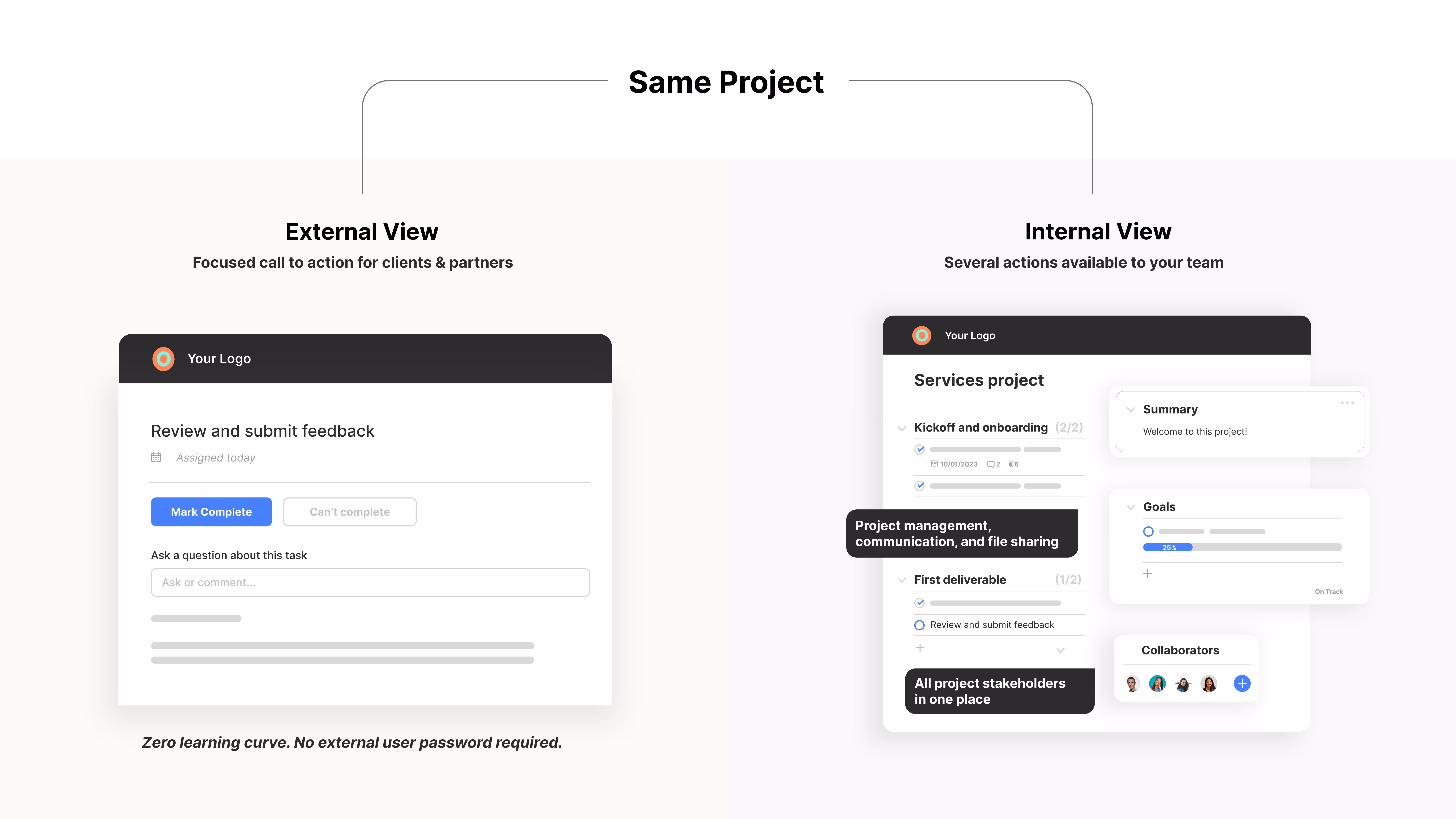 Screenshot of the Client Portal showing an External View and an Internal View