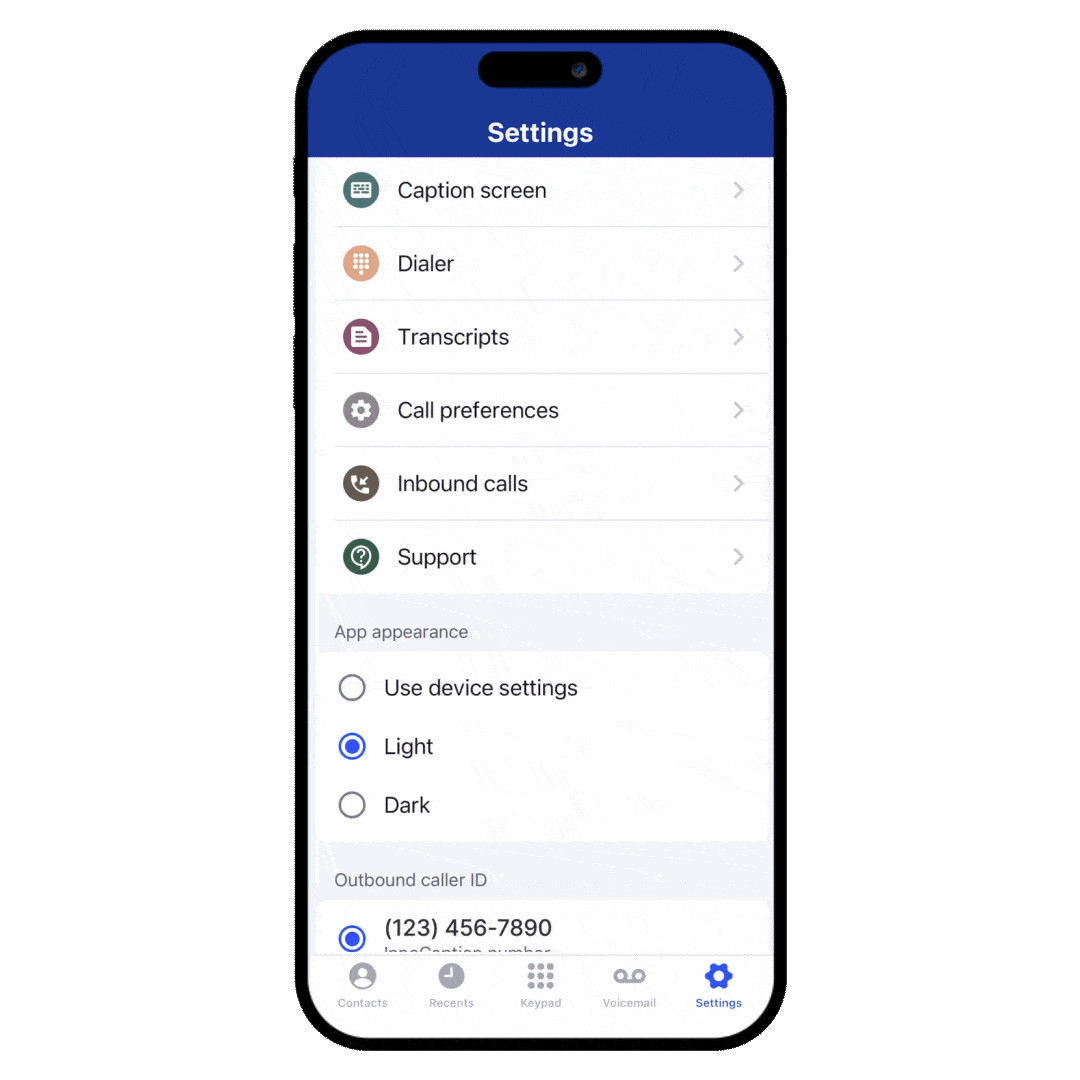 Customize your calling experience with flexible settings for captions, transcripts, appearance, and call preferences.