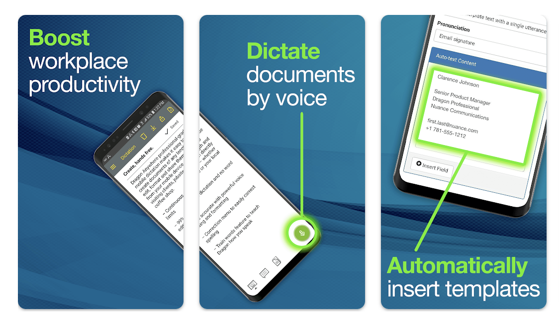 Speech-to-text Android app used to dictate documents and insert templates by voice in 2026