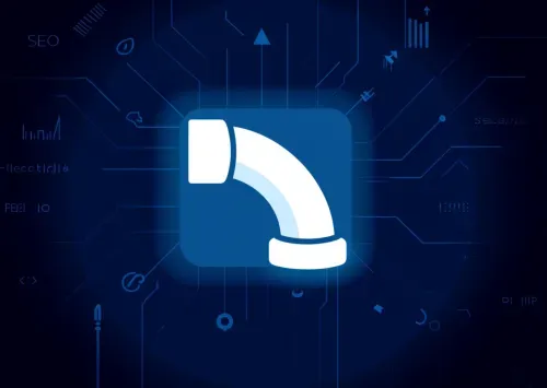 White wrench icon on a navy background with local map pins, pipe-like connections, and glowing light blue SEO pathways for service-area ranking