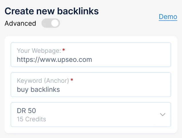 SEO tool form for adding backlinks in UpSEO