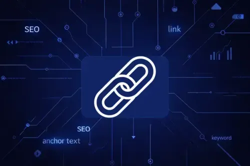 White silhouette of a modern house on a deep navy blue background with light blue SEO network lines, data connections, and upward arrows, symbolizing real estate digital marketing