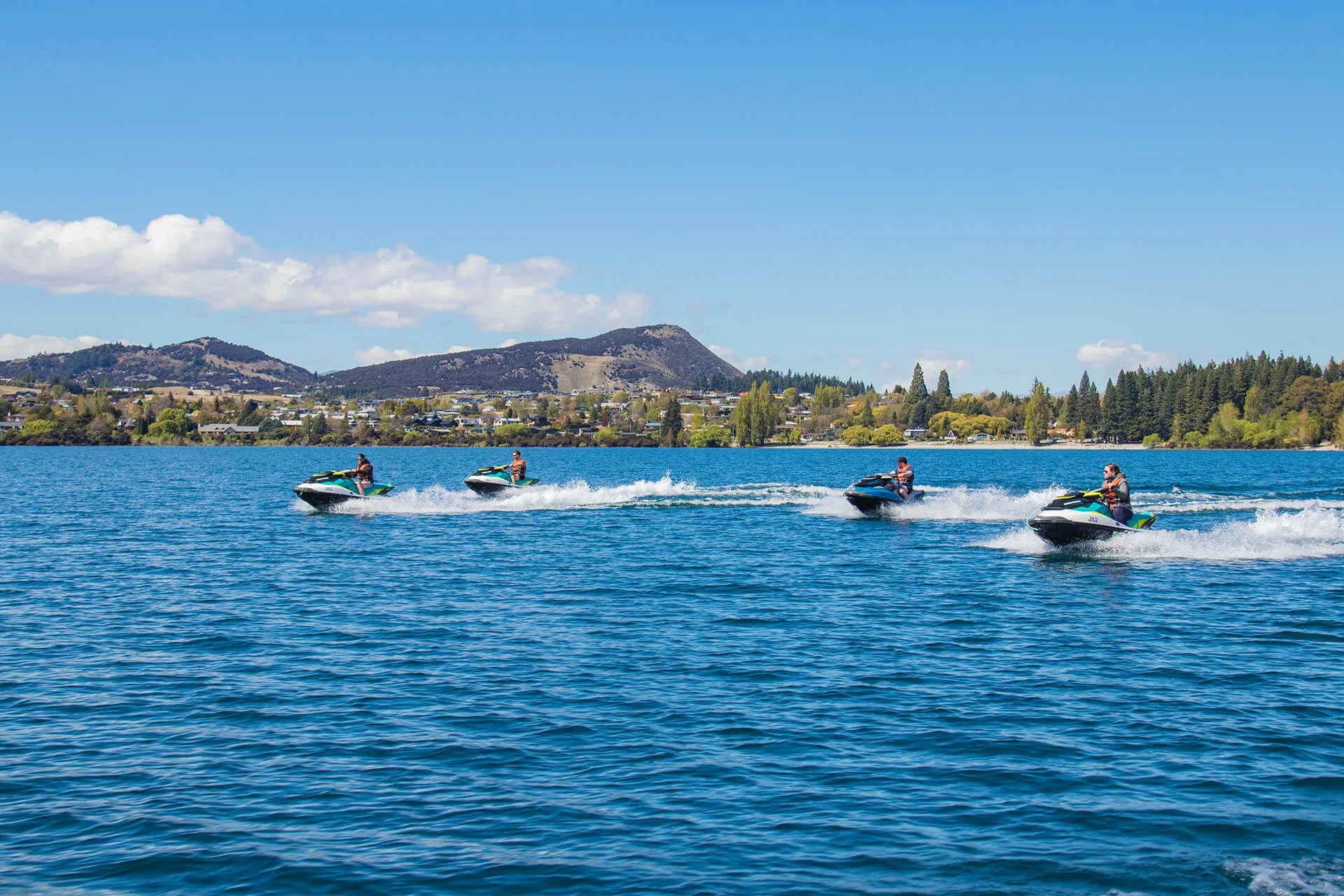Group of jet skis touring Lake Wanaka