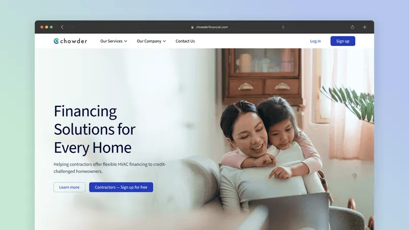 A mockup displaying the homepage of Chowderfinancial.com website.