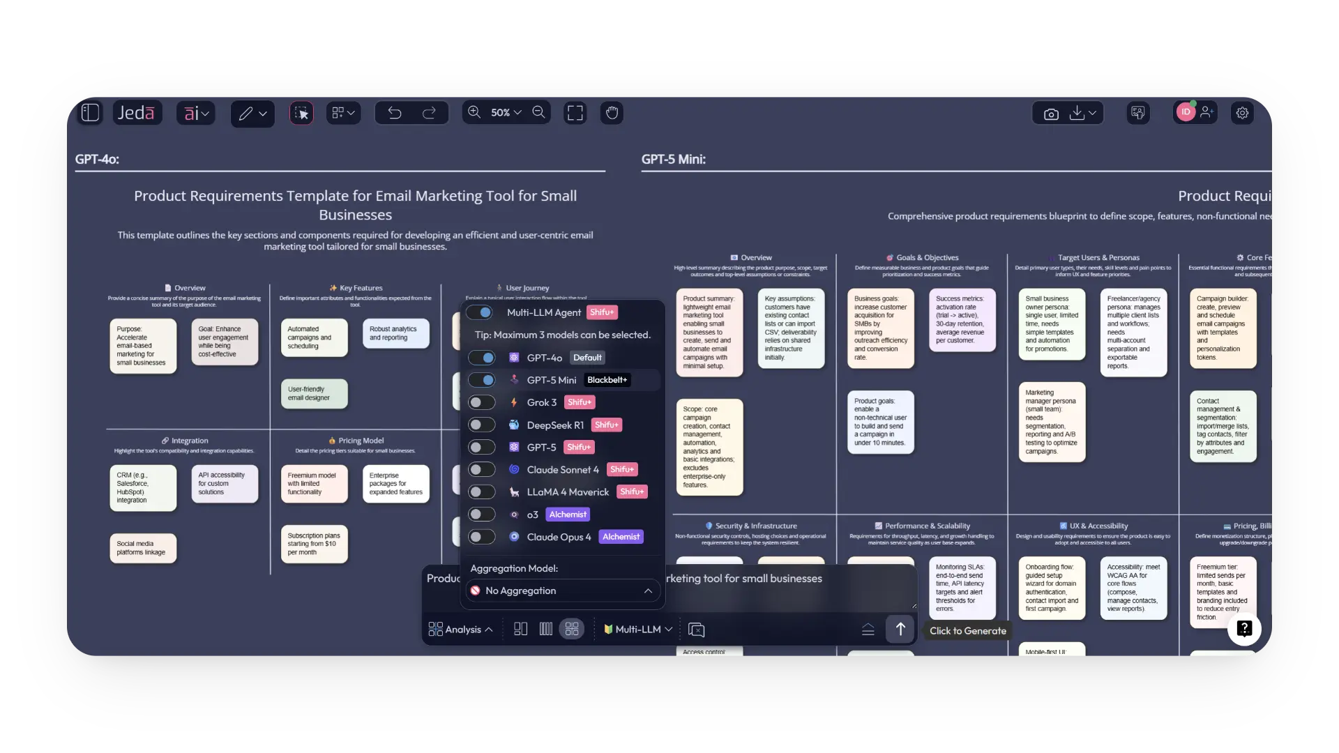 Generate Product Requirements Template with AI Prompt Bar using Jeda.ai’s Agentic AI Workspace