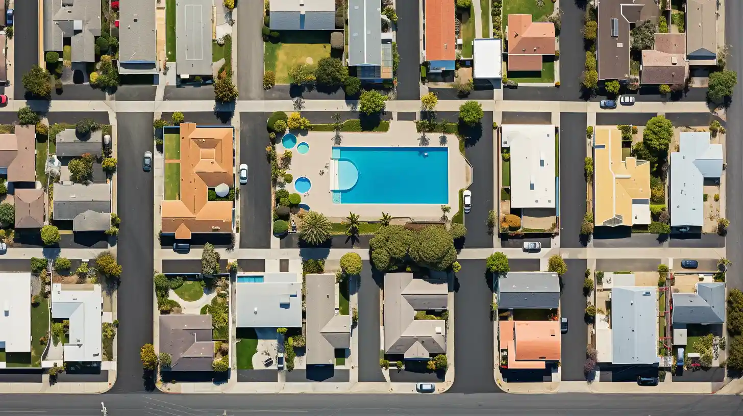 An aerial photograph of a suburb