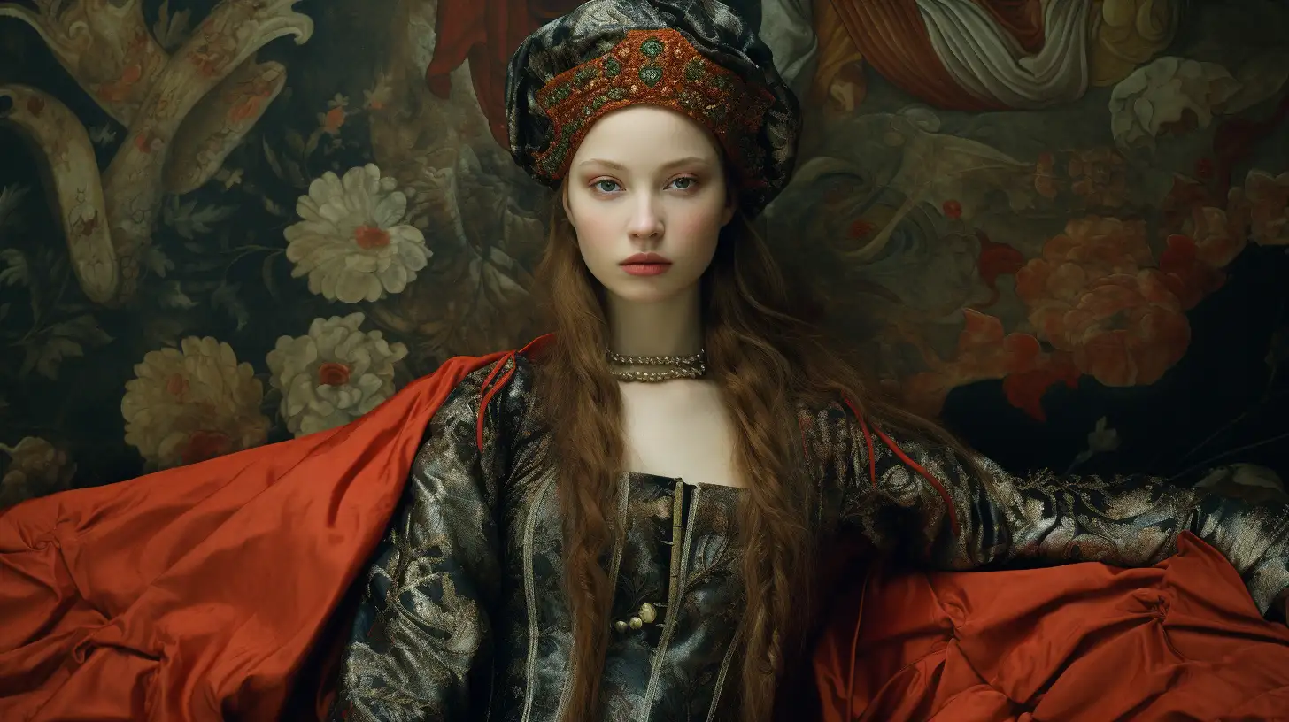 A woman wearing luxurious medieval fashion