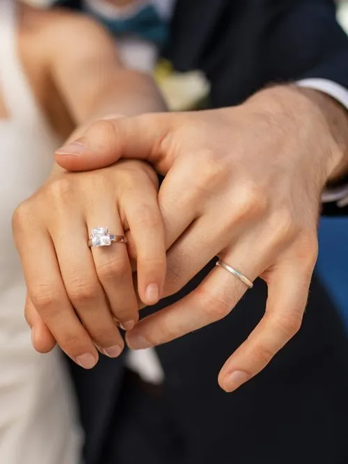 A close up of two people holding hands