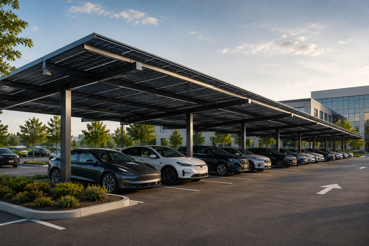 Modern solar carport with EV Charging