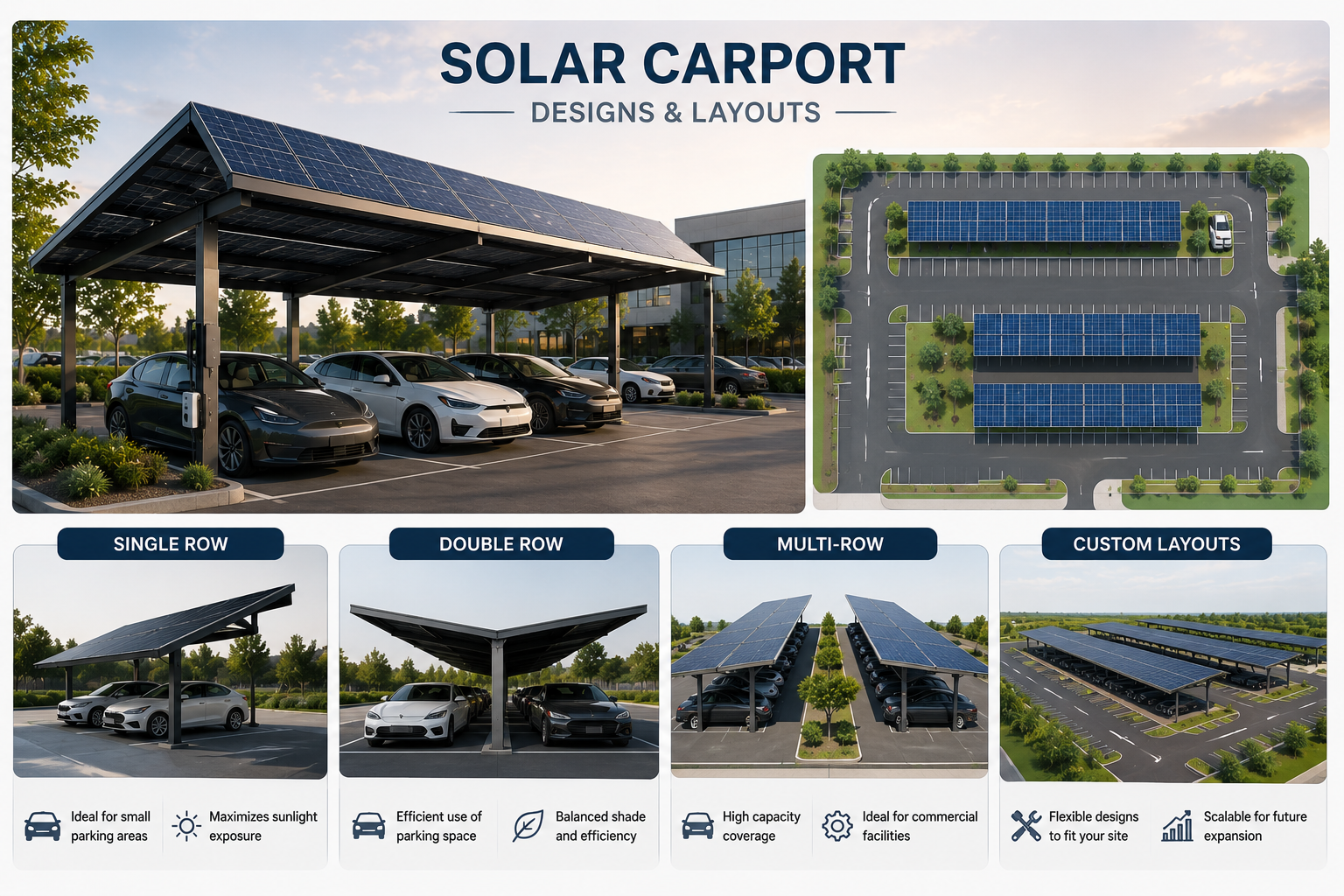 Modern solar carport with EV Charging