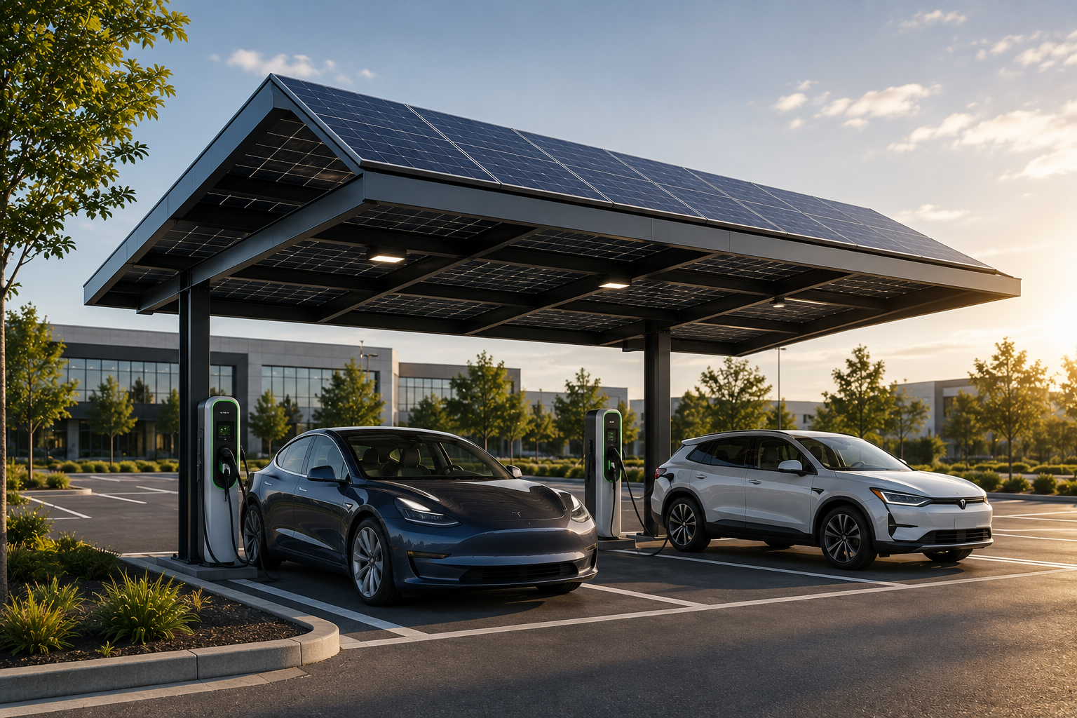 modern solar carport with EV Charging