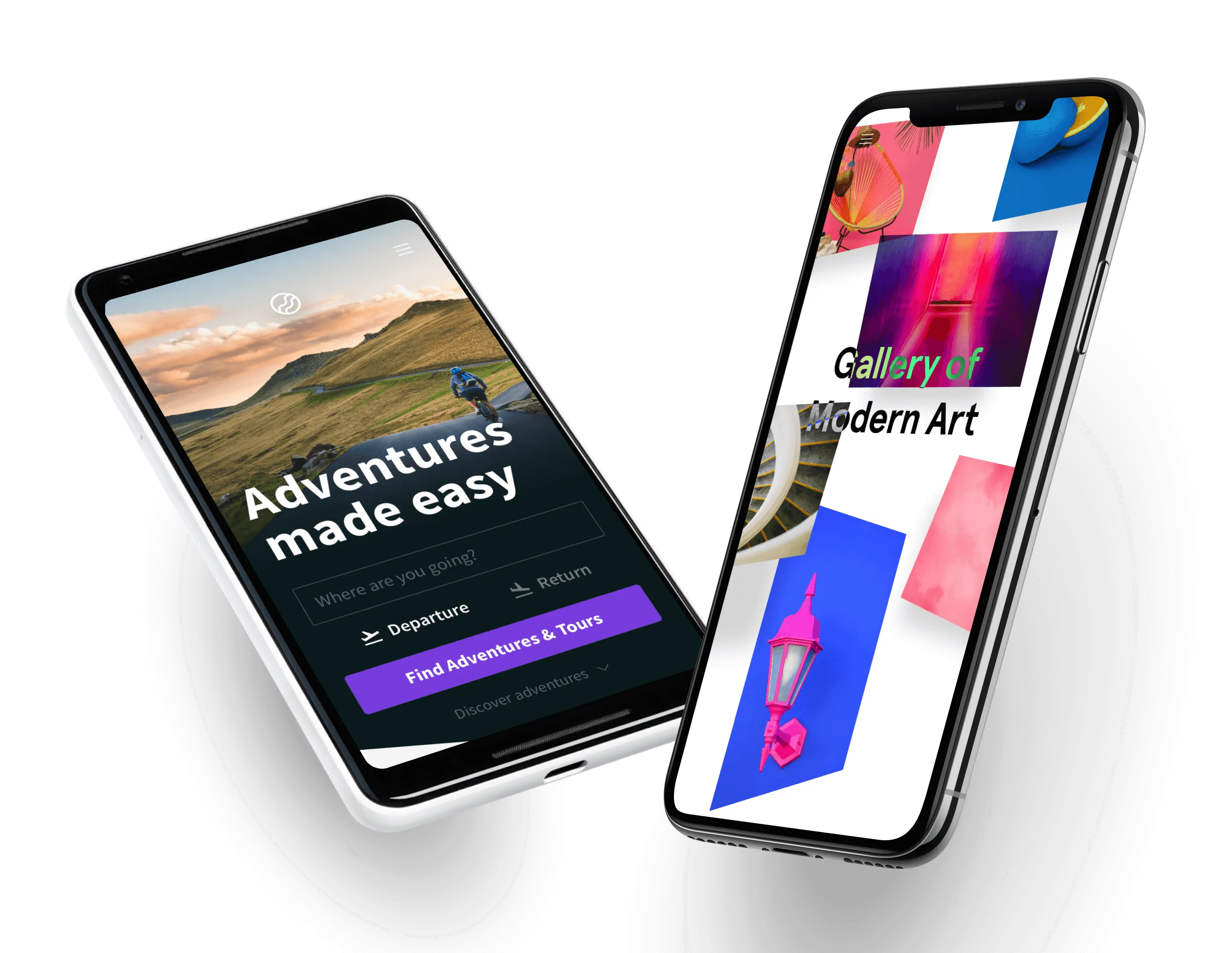 Image of two cell phones showing the interface of different websites.