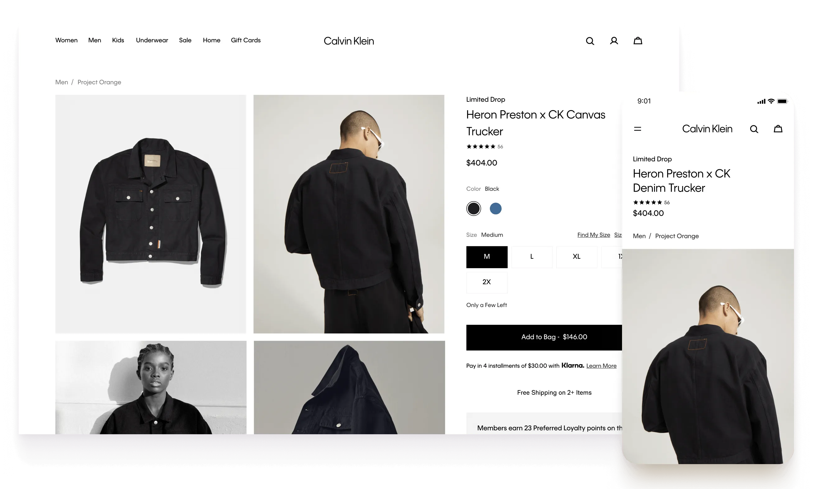 Calvin Klein website interface image and mobile version.