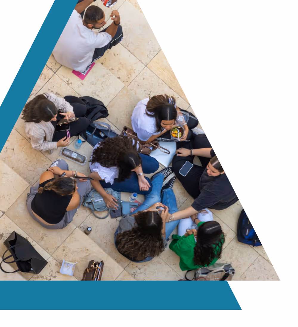 Students sitting on university steps.