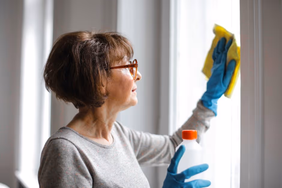 elderly person cleaning the house - senior care housekeeping