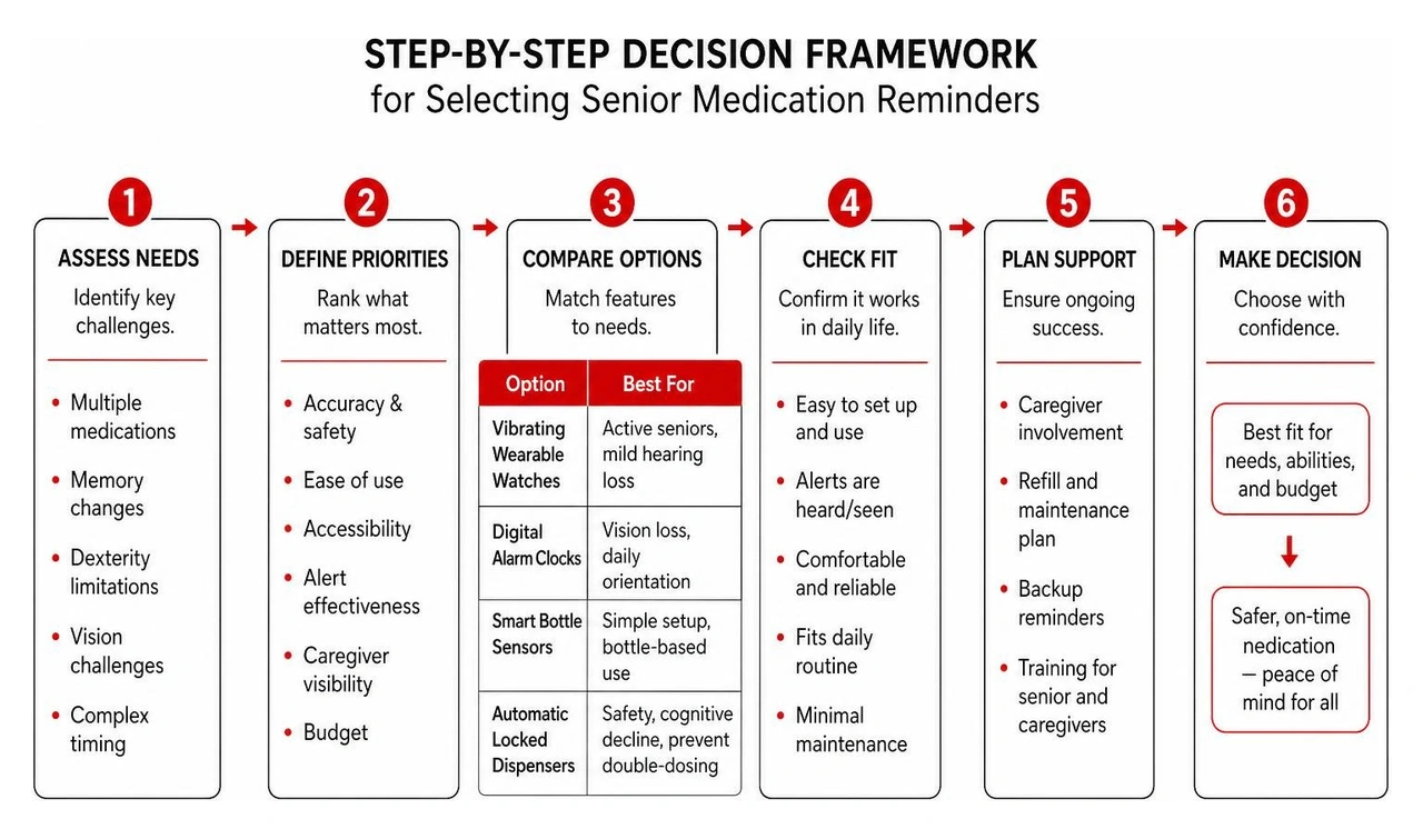 Step-by-step decision framework for selecting senior medication reminders Step-by-step decision framework for selecting senior medication reminders