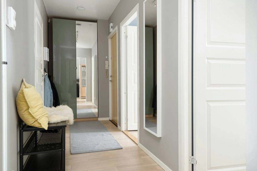 Safe, clutter-free home hallway adapted for senior mobility Safe, clutter-free home hallway adapted for senior mobility