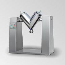 Stainless steel V-blender (twin-shell mixer) designed for homogeneous blending of dry supplement powders in nutraceutical production | Steuart Nutrition