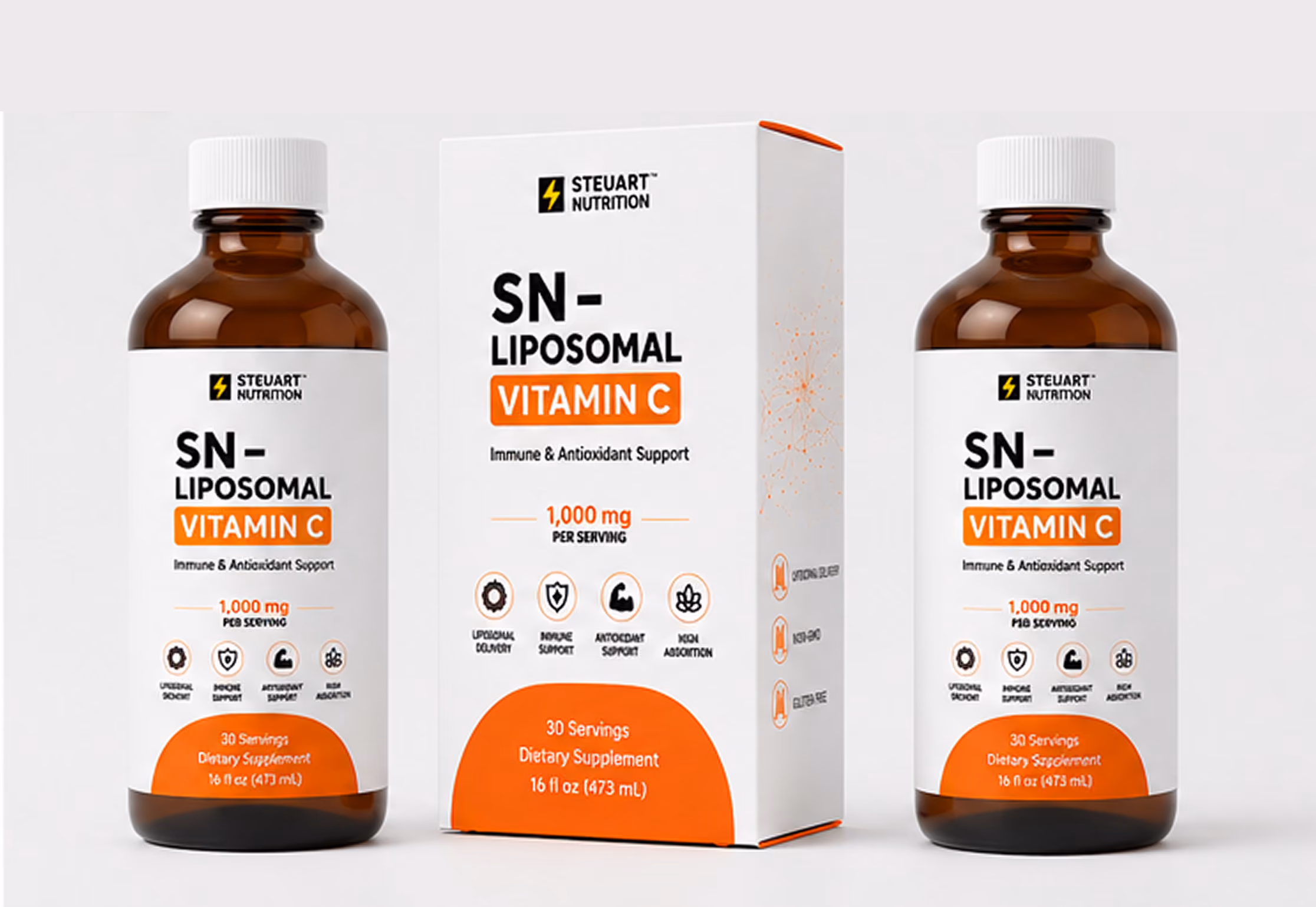 Liposomal Vitamin C supplement bottles and packaging
