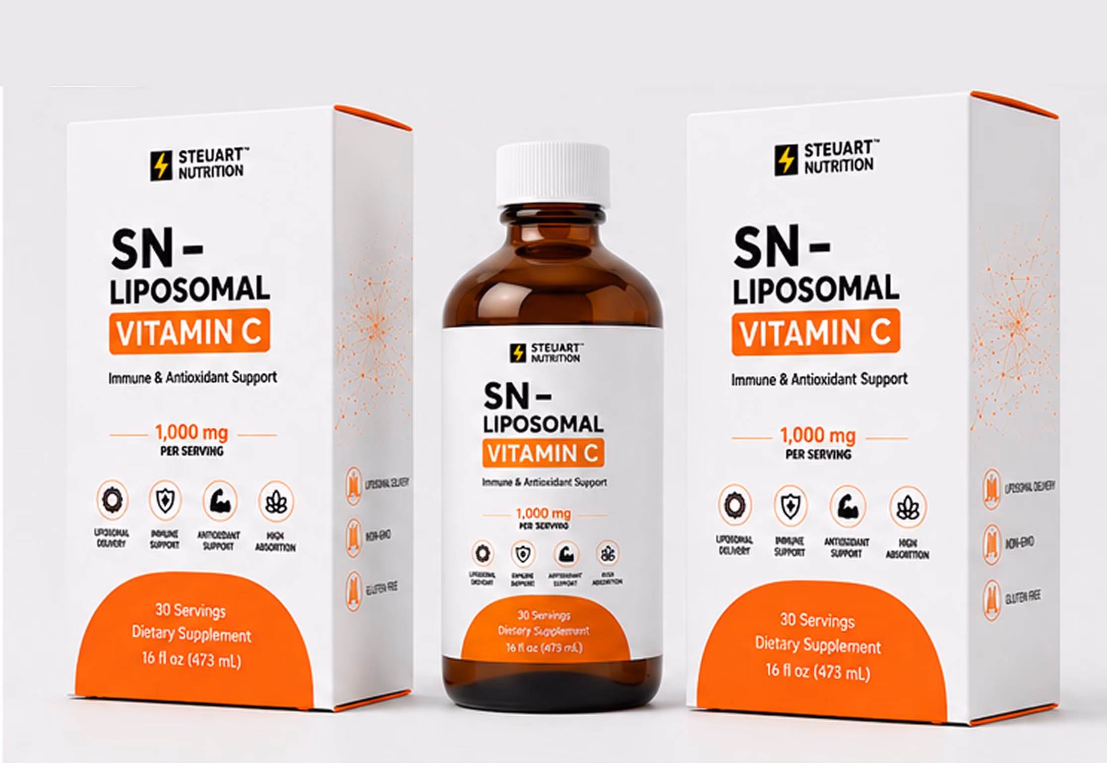 Steuart Nutrition SN-Liposomal Vitamin C bottle and boxes.