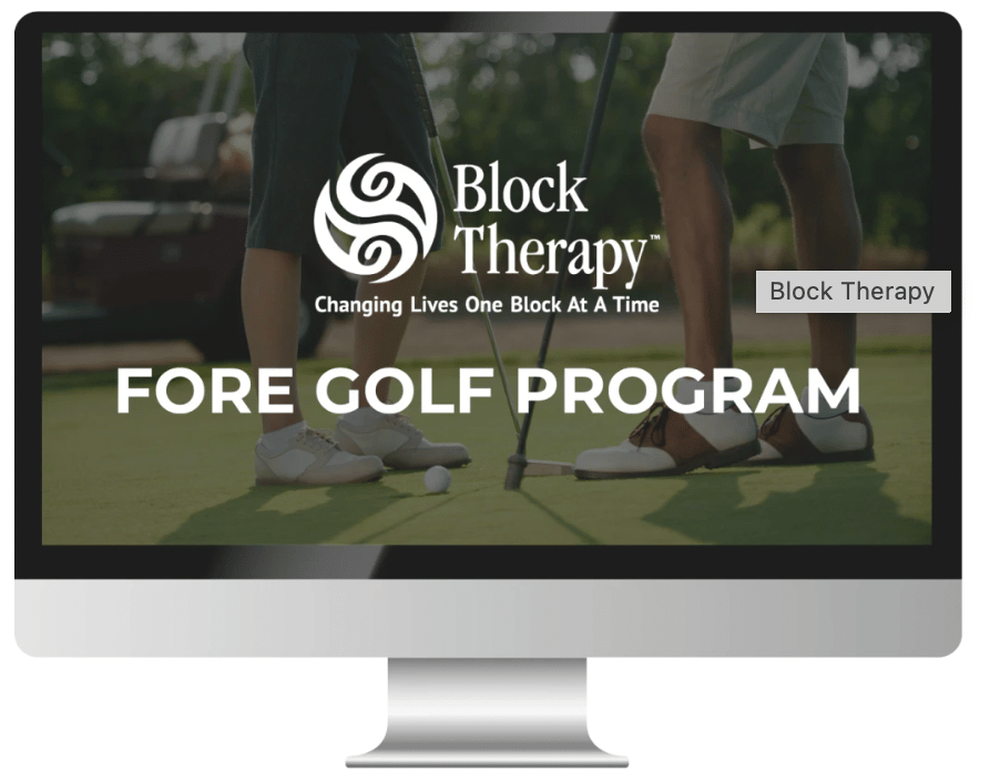 Block Therapy Fore Golf showing block buddy and golfer.