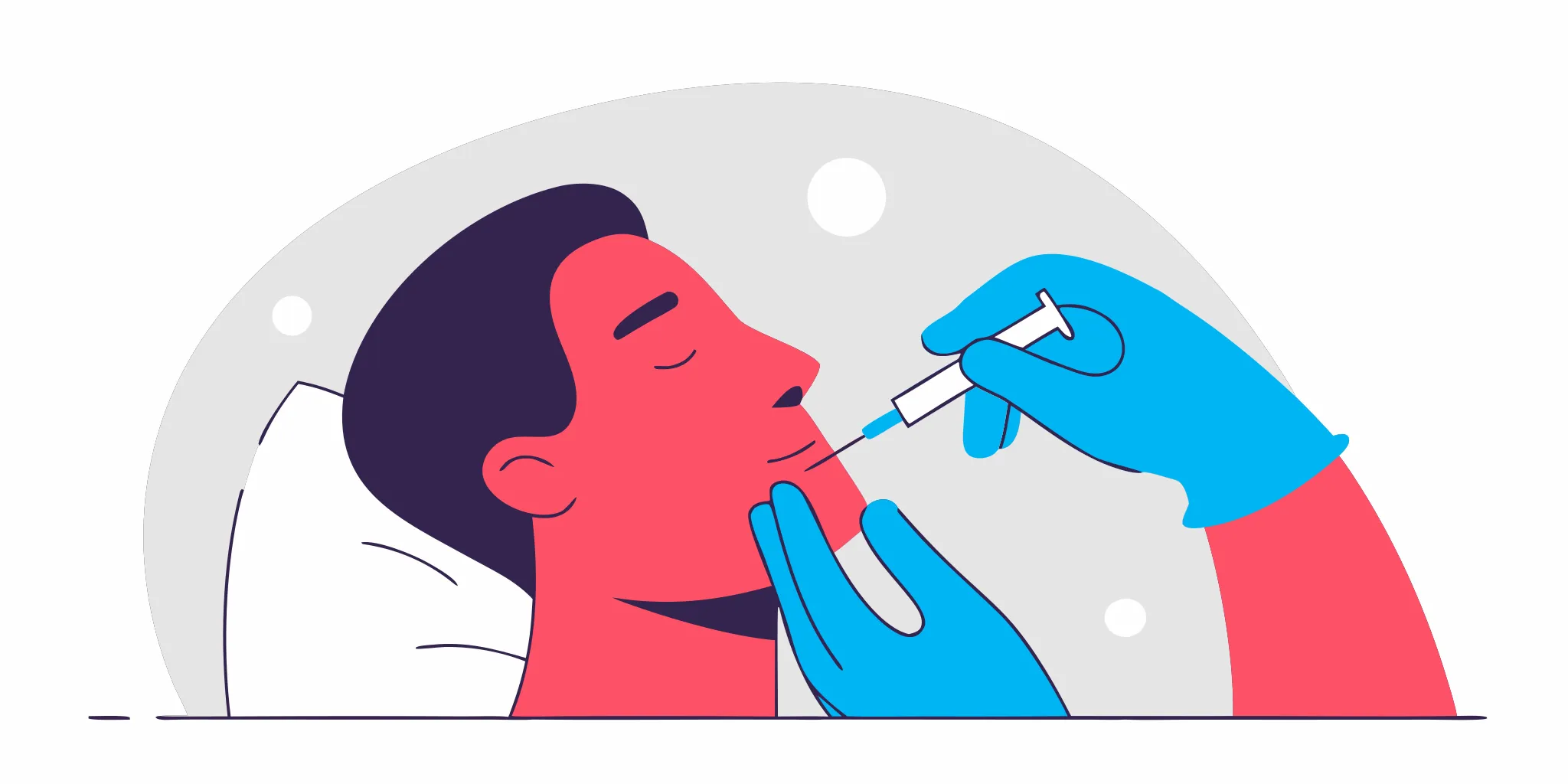 Man receiving Kybella injections in his chin to treat a double chin.