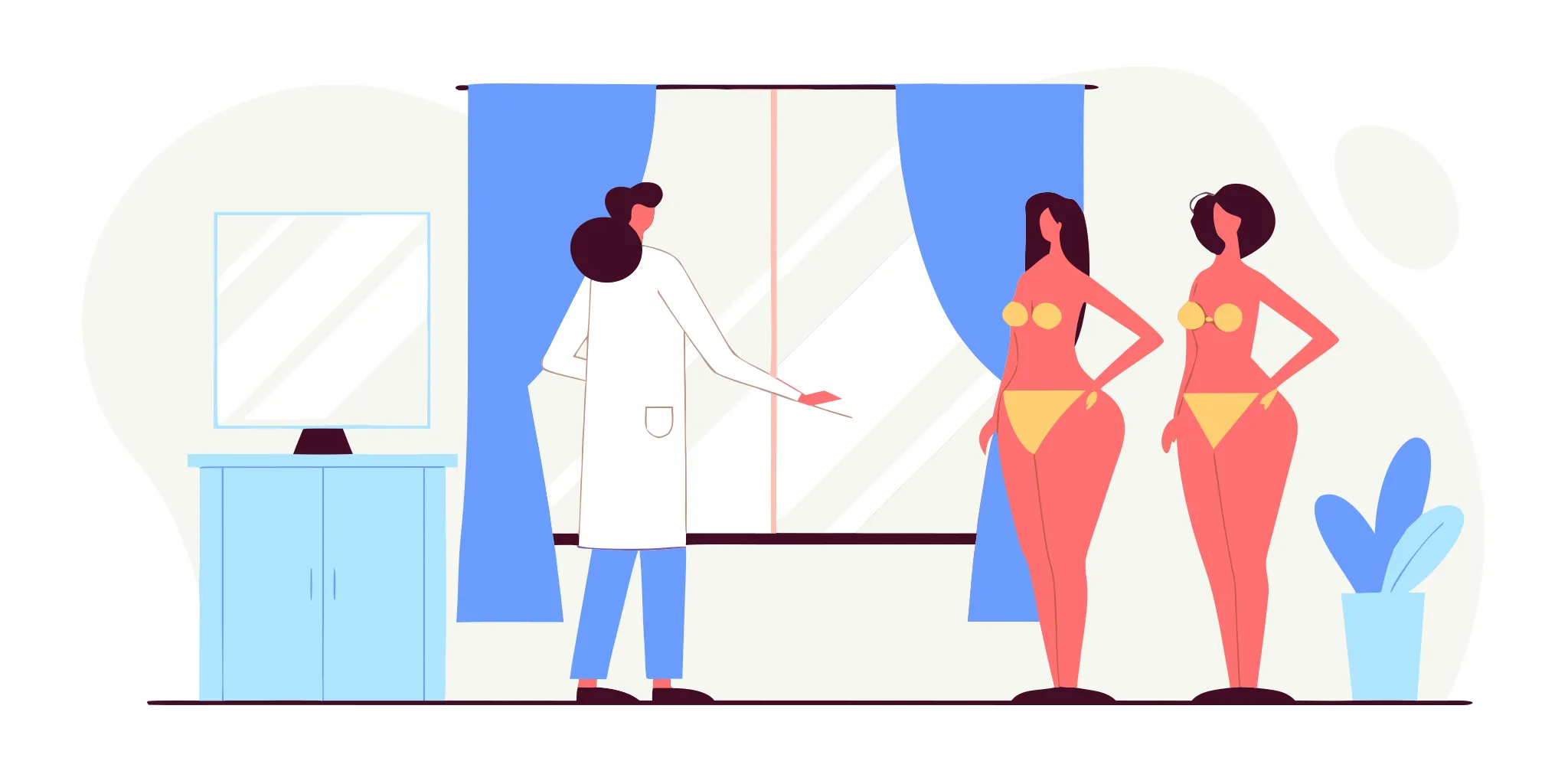 Surgeon explaining to a woman what procedures can be in a mommy makeover.