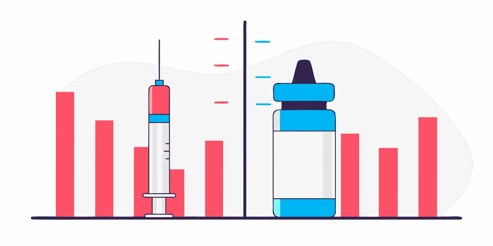 Semaglutide vs. tirzepatide medication vials and a syringe next to a weight loss effectiveness chart.