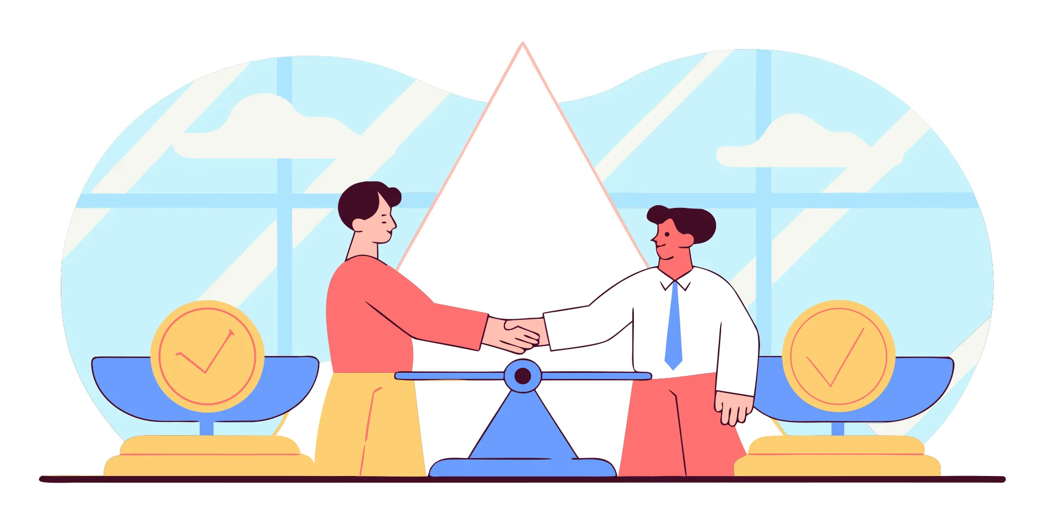 Two people shaking hands over a scale, comparing semaglutide vs tirzepatide.