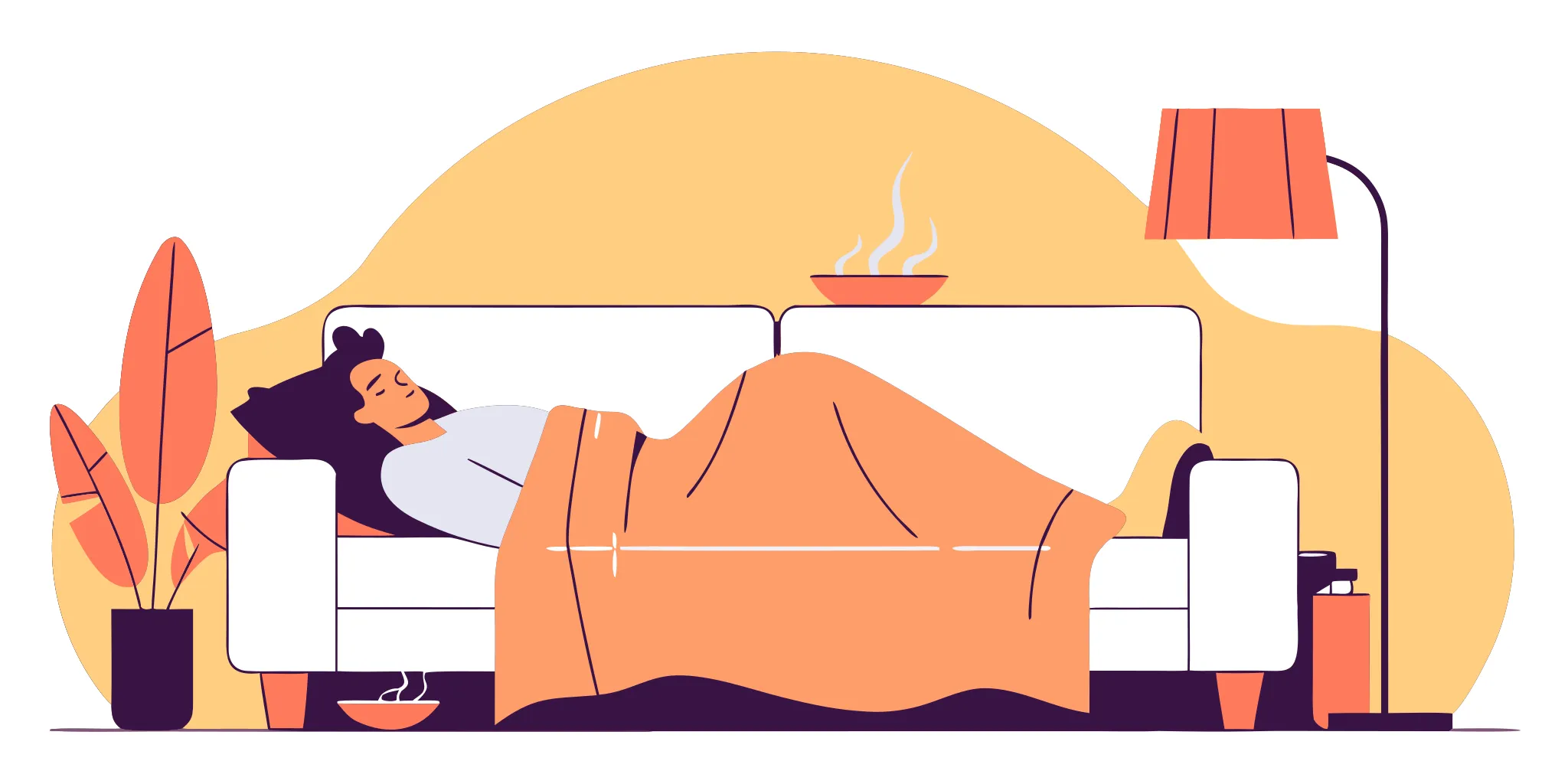 Vector illustration of a patient recovering comfortably at home after tummy tuck surgery in Bakersfield