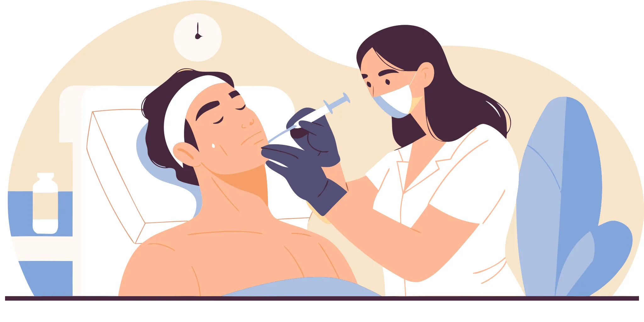 Medical professional preparing Kybella injection treatment for double chin reduction at beautologie Bakersfield clinic