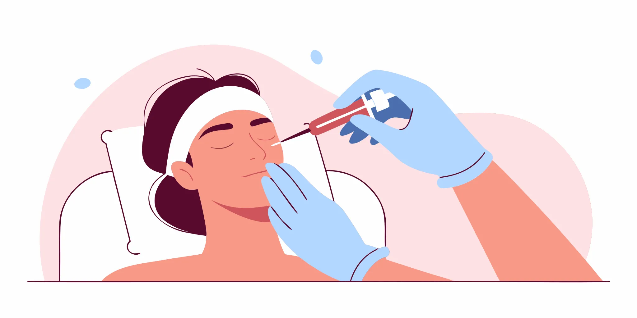 Medical professional prepping skin for a laser/RF treatment using medical-grade care.