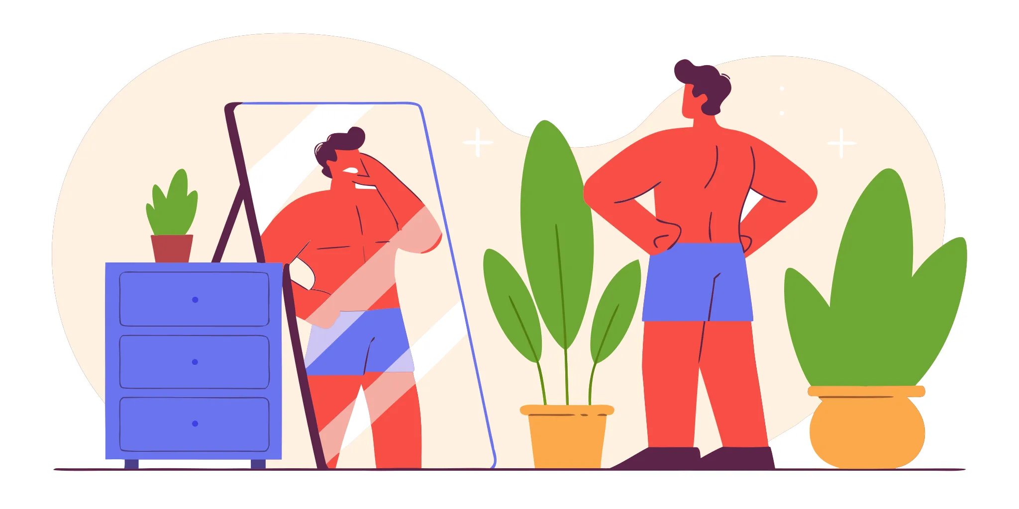 Vector illustration of a man in a modern clinic consulting with a medical professional about body contouring options