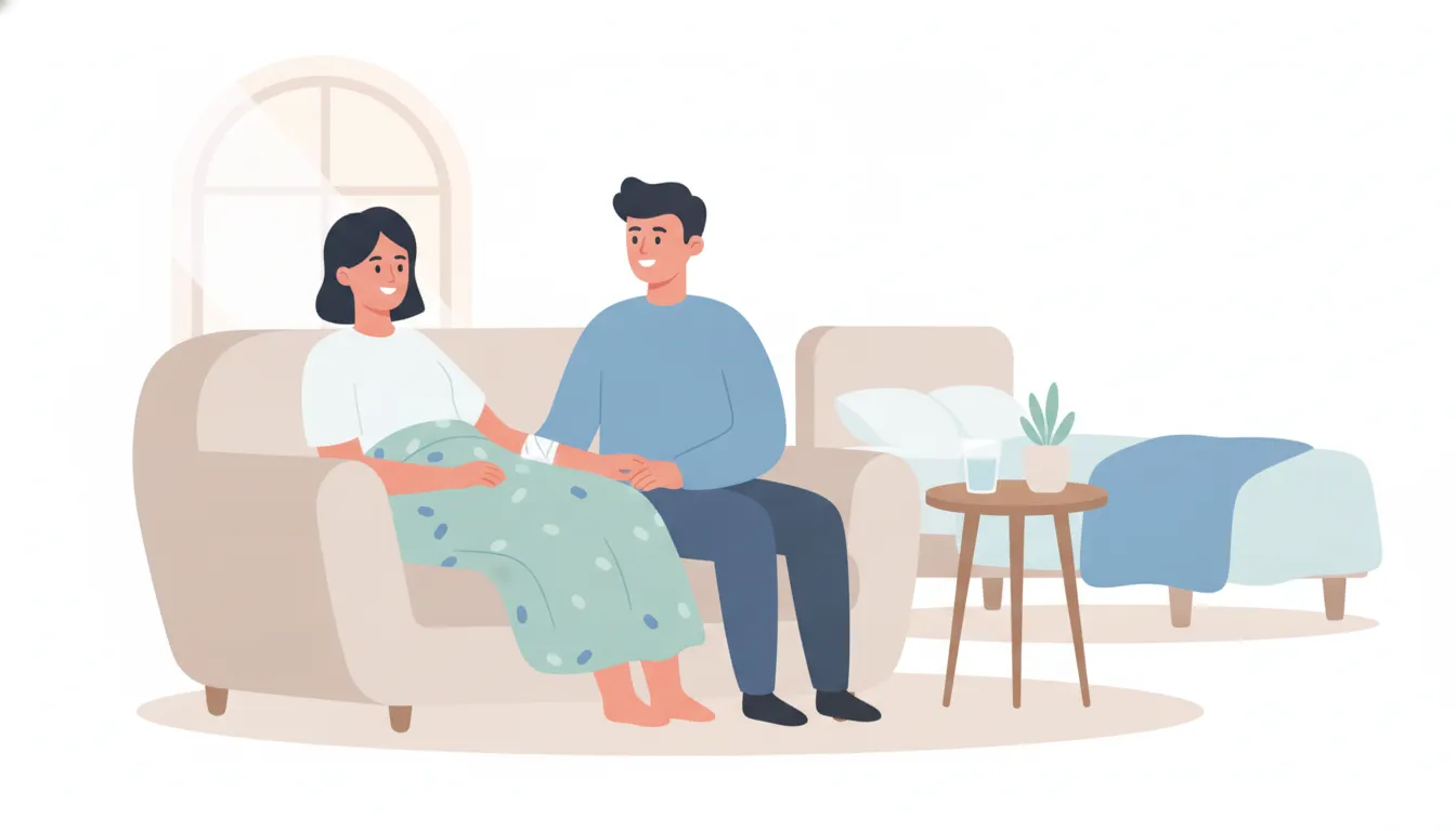 Post-surgical patient resting comfortably at home during a supported recovery