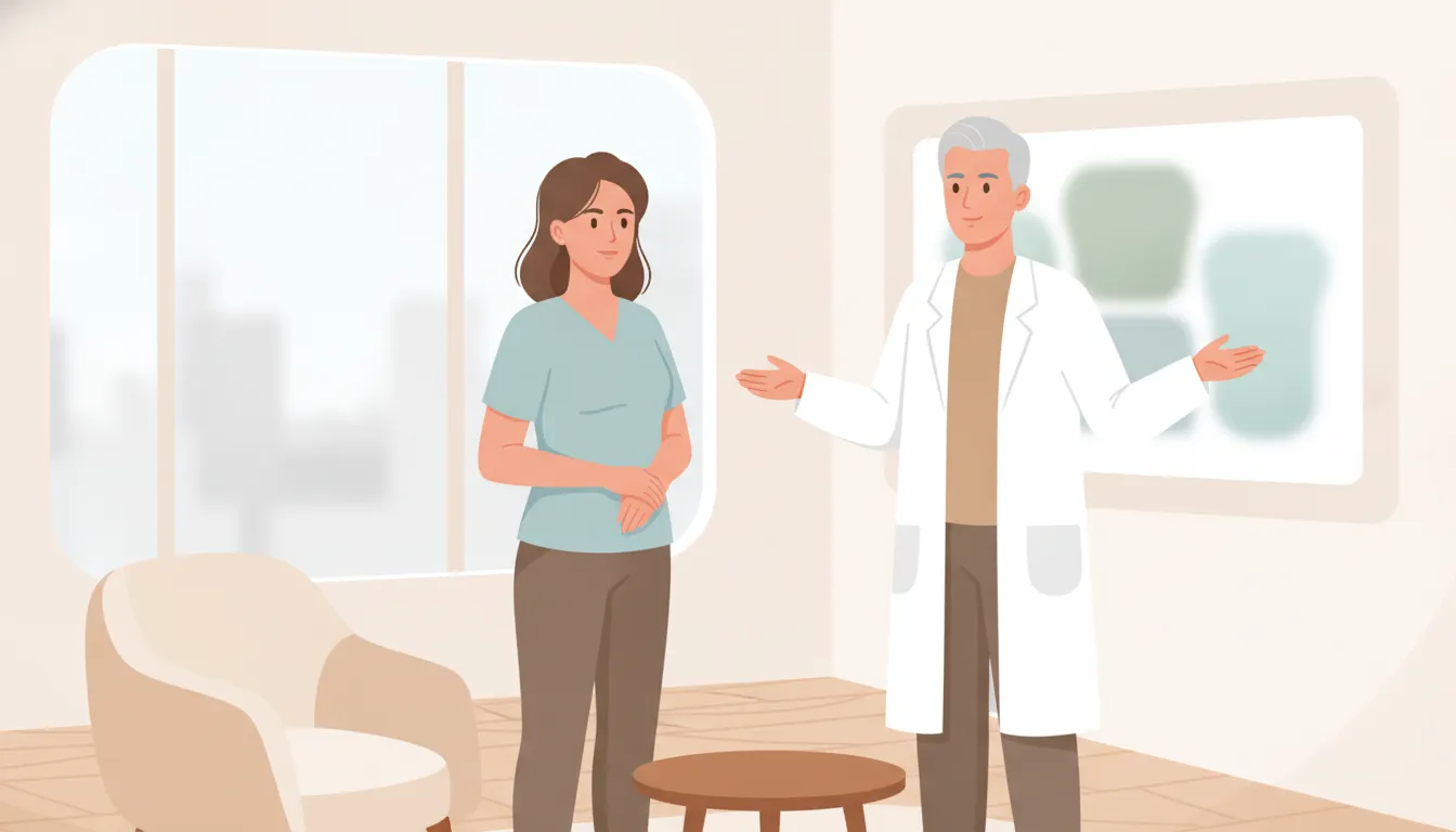 Illustration of a board-certified plastic surgeon consulting with a woman about body contouring in Bakersfield