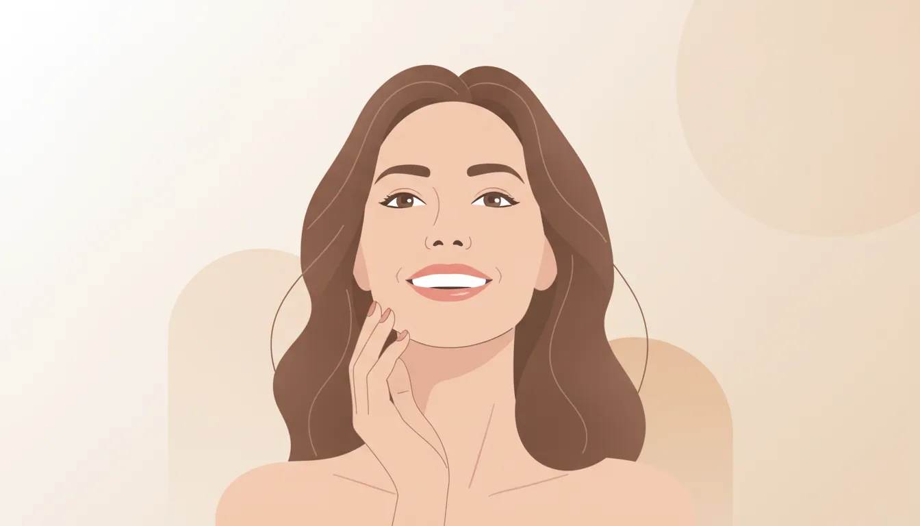 Illustration of a woman touching her jawline to represent chin liposuction contouring in Bakersfield