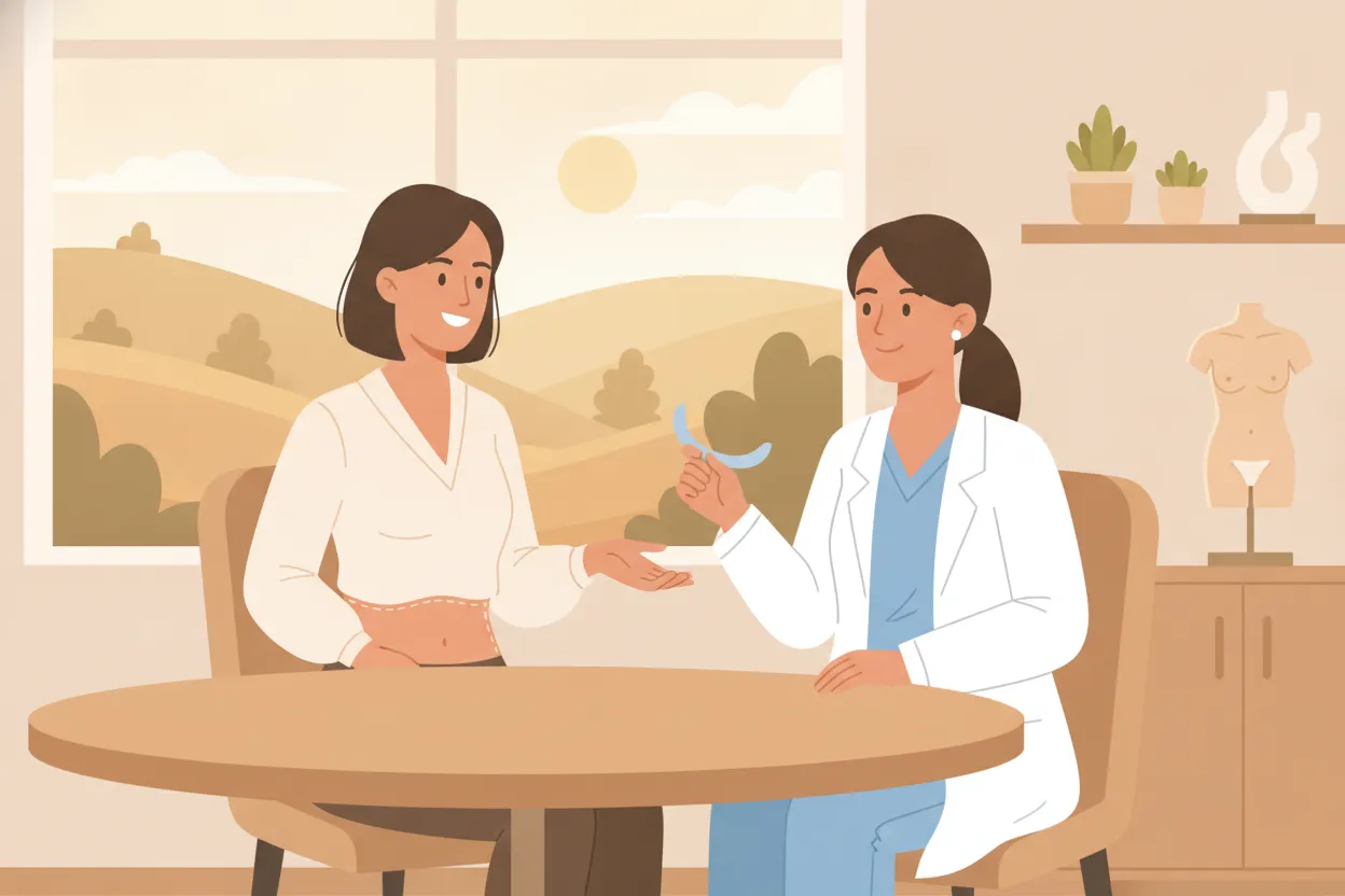 Patient discussing BBL donor fat and body contouring with a plastic surgeon