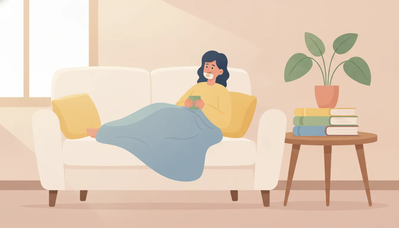 Patient resting comfortably at home during chin contouring recovery
