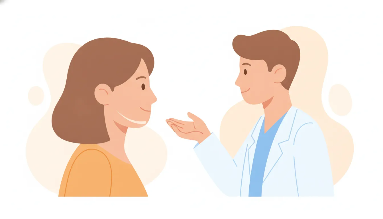 Illustration of a patient discussing the area beneath the chin with a medical provider