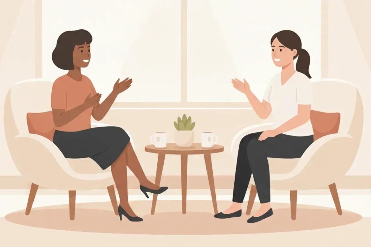 A patient discussing lip filler goals with an aesthetic provider in a bright, calm consultation room