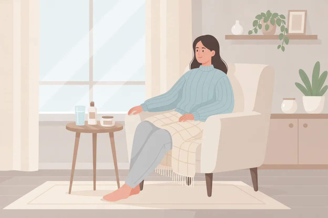 Adult patient resting comfortably at home while following aesthetic treatment aftercare