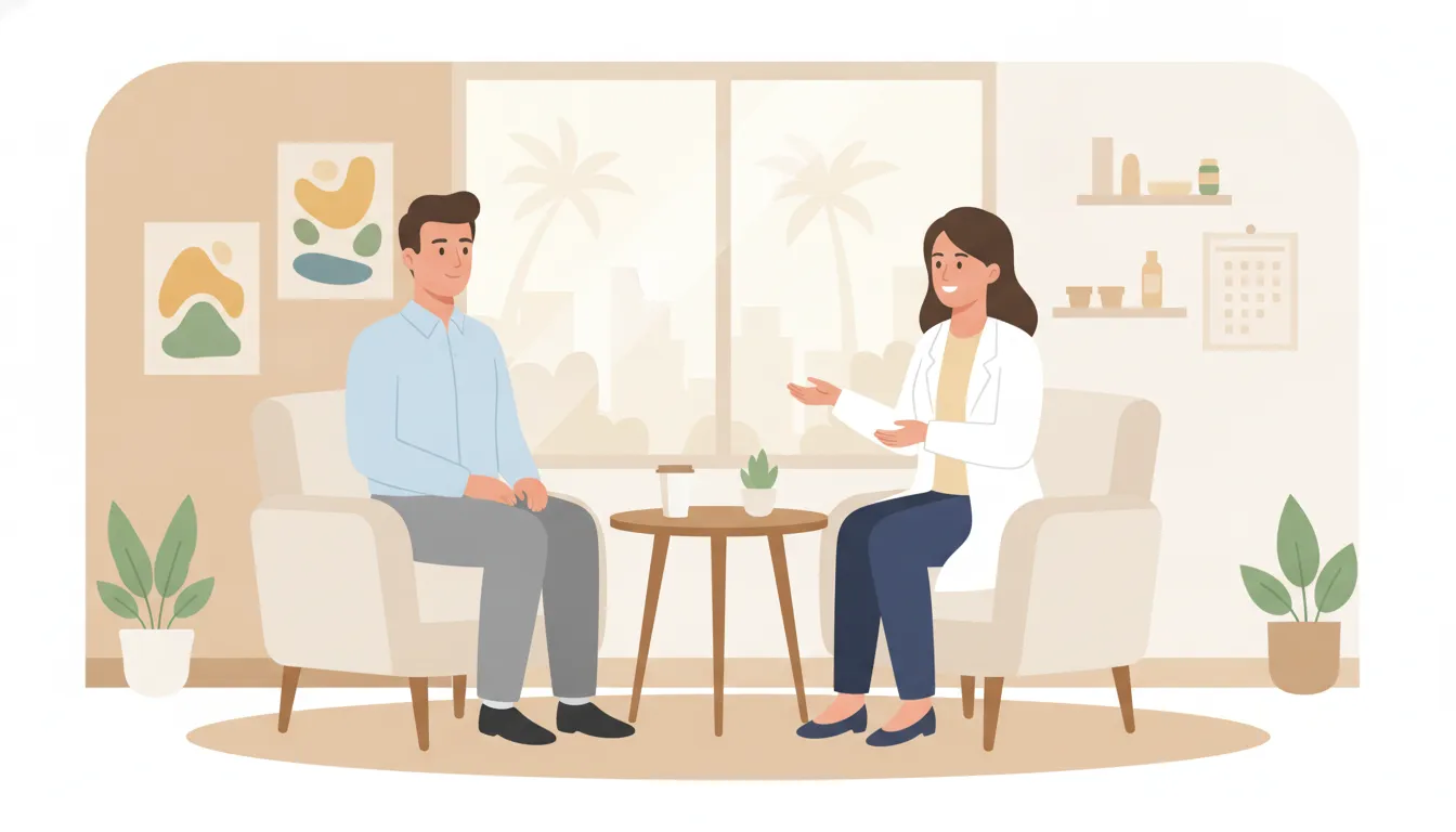 Man discussing Botox goals with a medical aesthetics provider in Bakersfield