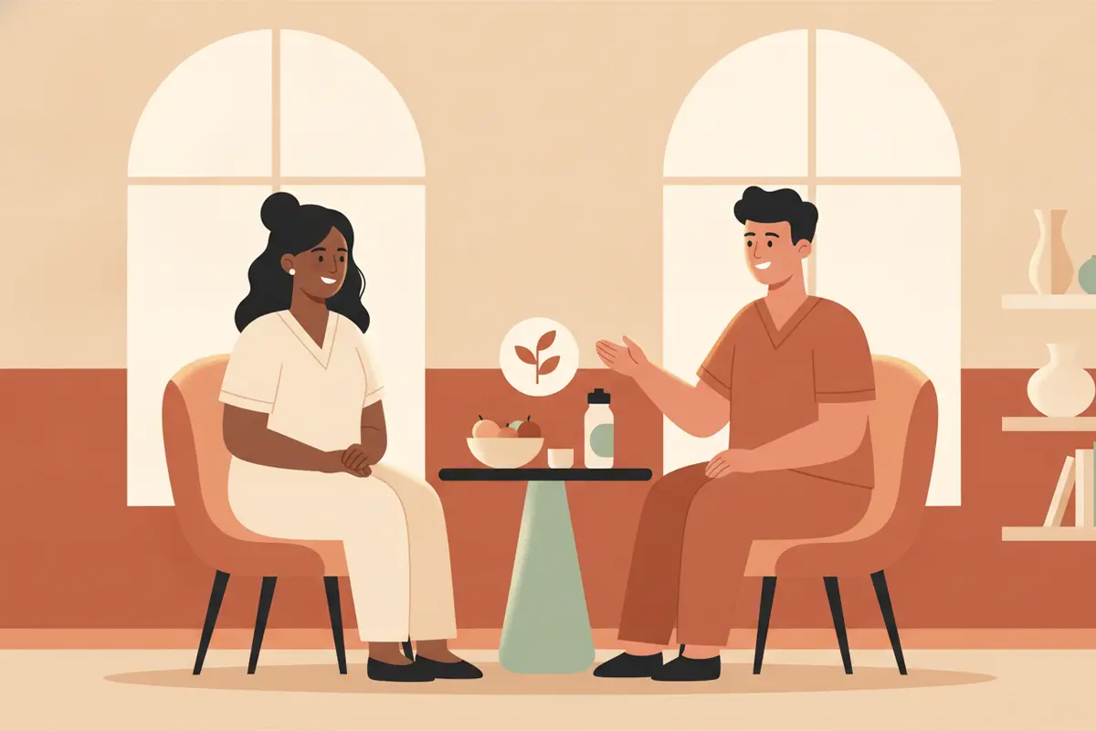A patient and clinician discussing a personalized medical weight management plan