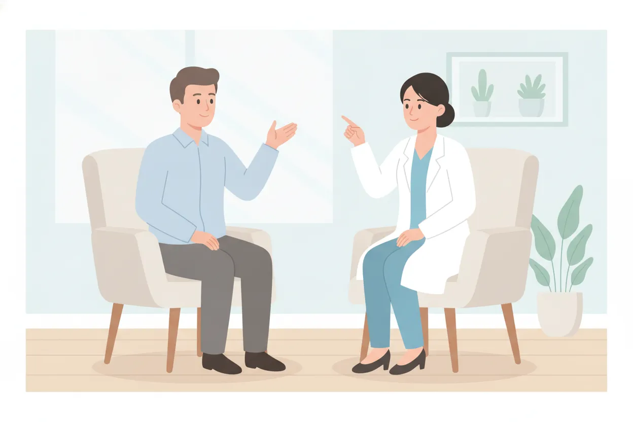 Provider discussing Botox treatment areas with a male patient in Bakersfield