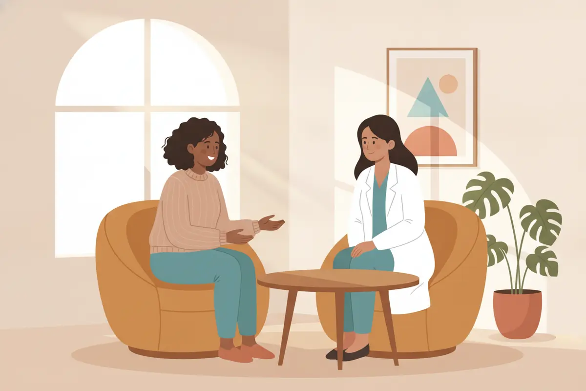 Patient and provider discussing wrinkle relaxer treatment goals during a consultation