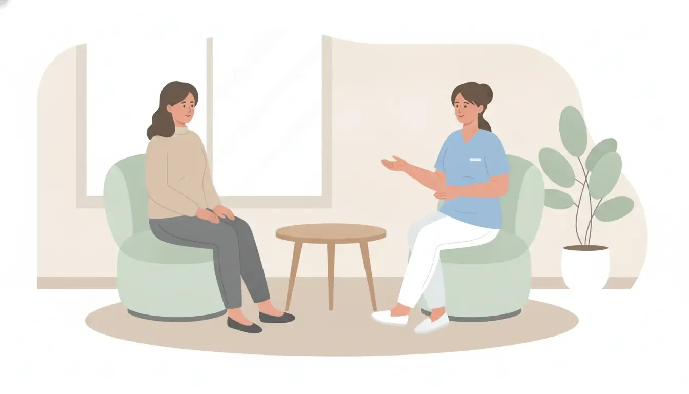 Provider discussing under-eye concerns with a patient during a consultation